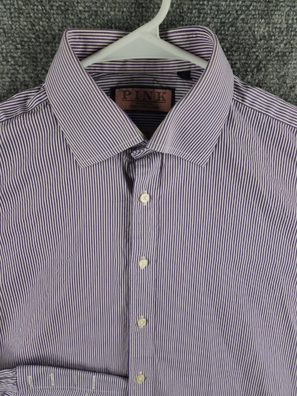 Thomas Pink Mens 15.5 Slim Fit Purple Striped Long Sleeve Button Up French Cuff